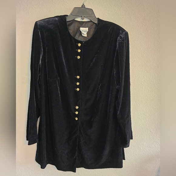 VTG R&M Richards By Karen Kwong Tunic Jacket 14W Black Velvet Padded Y2k - Picture 2 of 12